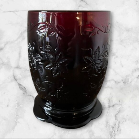 Princess House Ruby Red Fantasia Glass Pillar Candle Holder - Picture 2 of 5